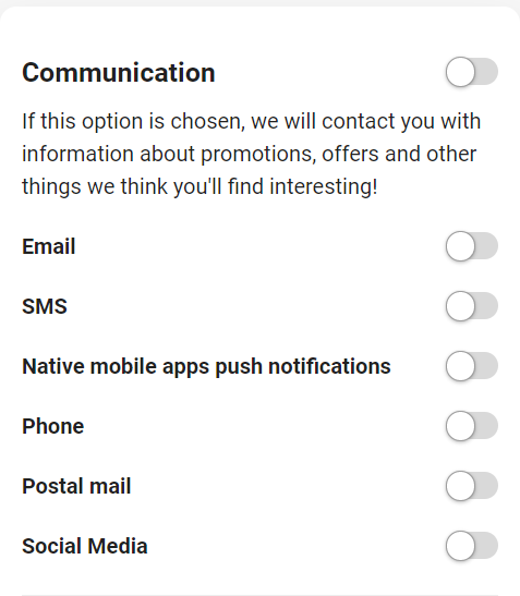 Privacy settings tab showing how to turn communication off and on.